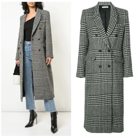 Reformation Middlebury Coat Black White Houndstooth Wool Size Small Celeb Style - Picture 1 of 13